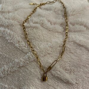 Gold Chain Necklace with Lock Pendant